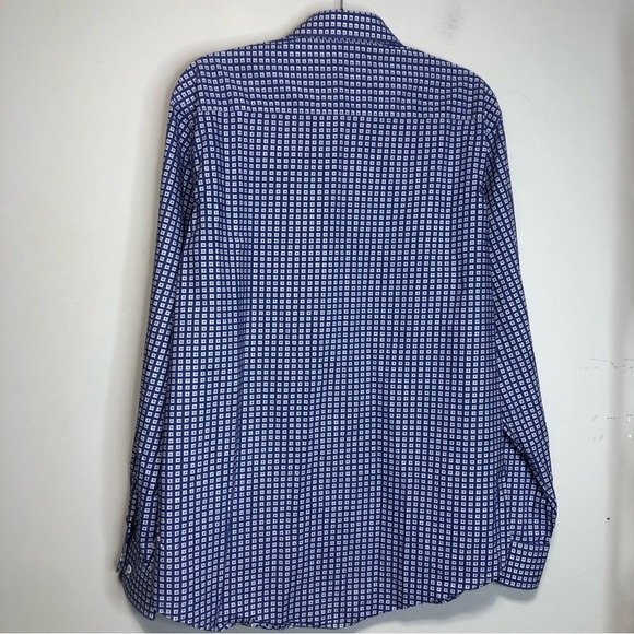 Bugatchi Blue Checkered Geometric Casual Button Down Shirt Classic Fit Size L - Picture 5 of 10